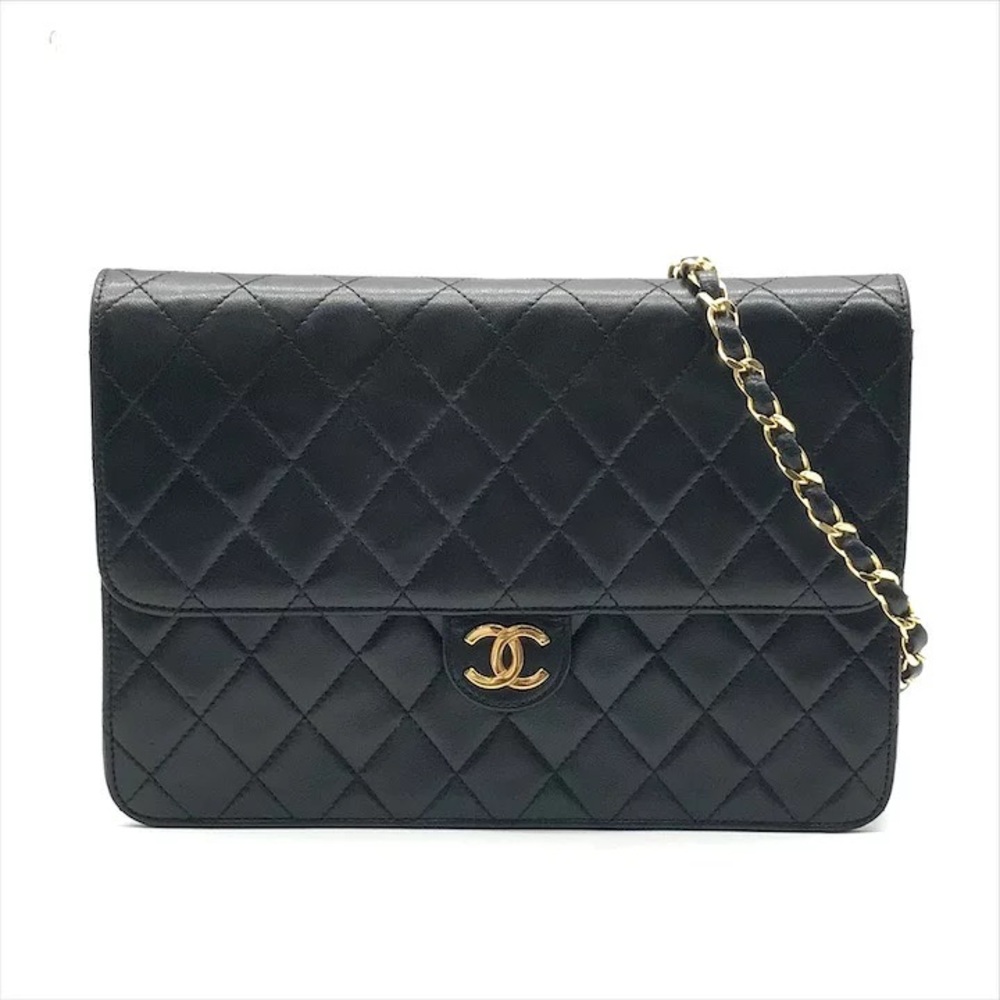 Authentic CHANEL single flap black lambskin 24k gold hardware classic bag - Picture 2 of 12